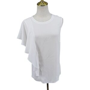 BCBGMAXAZRIA Blouse Women XS White Ruffle Sleeveless Asymmetrical